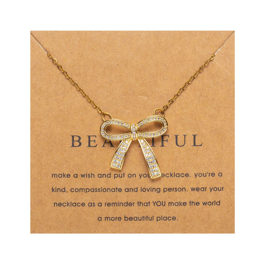 ZKJTEARY Bow necklace for Women Trendy Dainty 18k Gold Plated Cubic zirconia Charm Pendent Necklace Minimalist Delicate Bow Jewelry for Women Valentine Christmas Gift (bow)