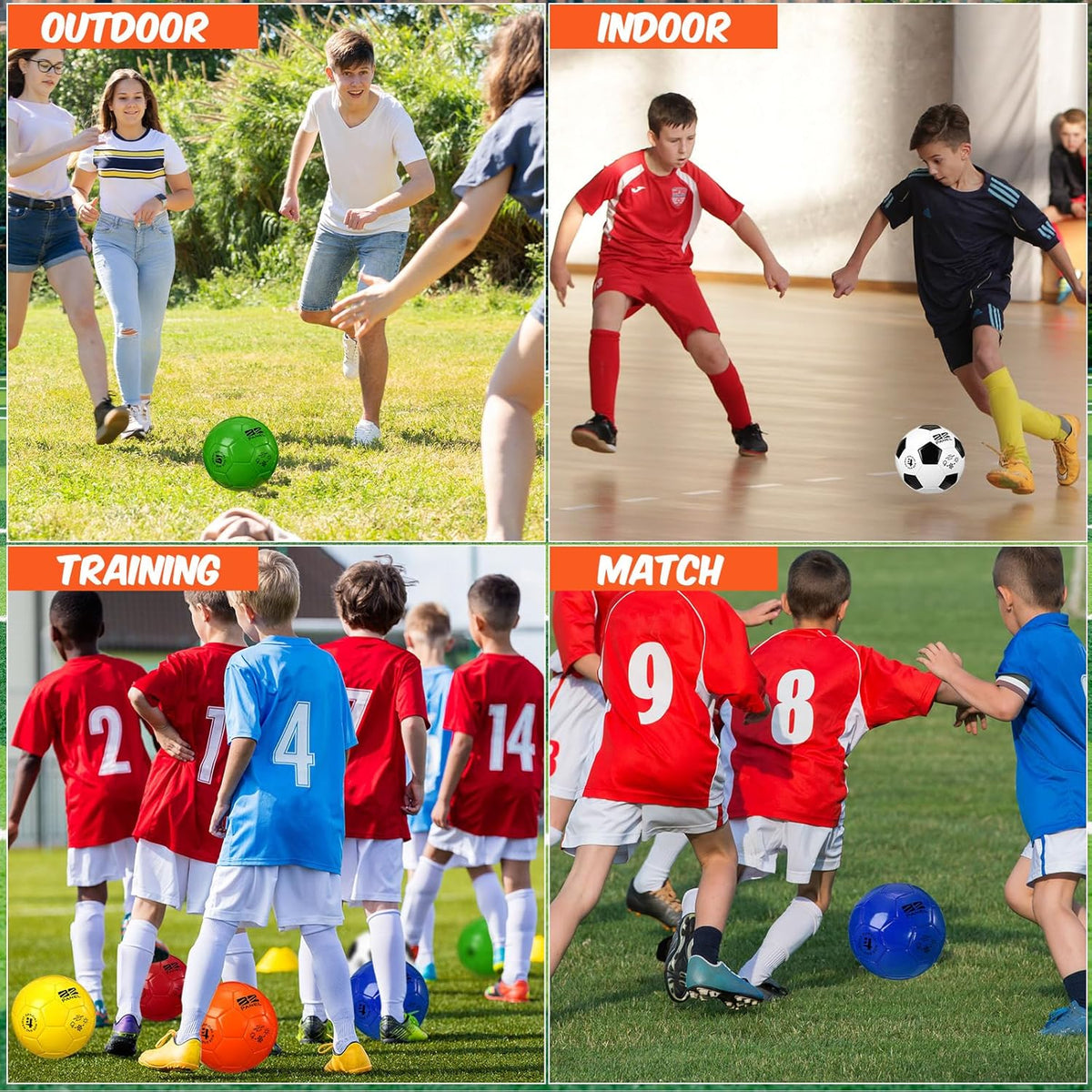 Deflated Soccer Balls with Pump Bulk Outdoor and Indoor Training Practice Soccer Ball Machine Stitched for Sports Birthday Gift Party Supplies