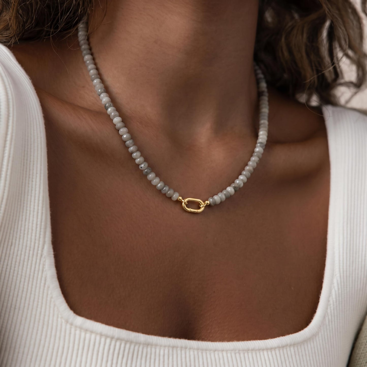 CONRAN KREMIX Shining Stone Beaded Necklace for Women,Natural Stone Bead Choker Necklaces Boho Summer Beach Necklace Gemstone Jewelry Gift for Women