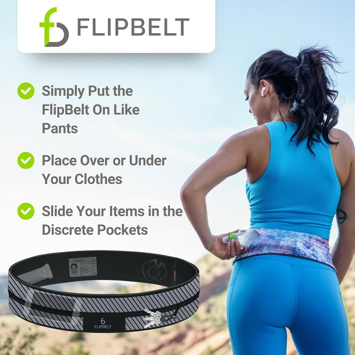 FlipBelt Classic Running Belt, Running Fanny Pack for Women and Men, USA Company