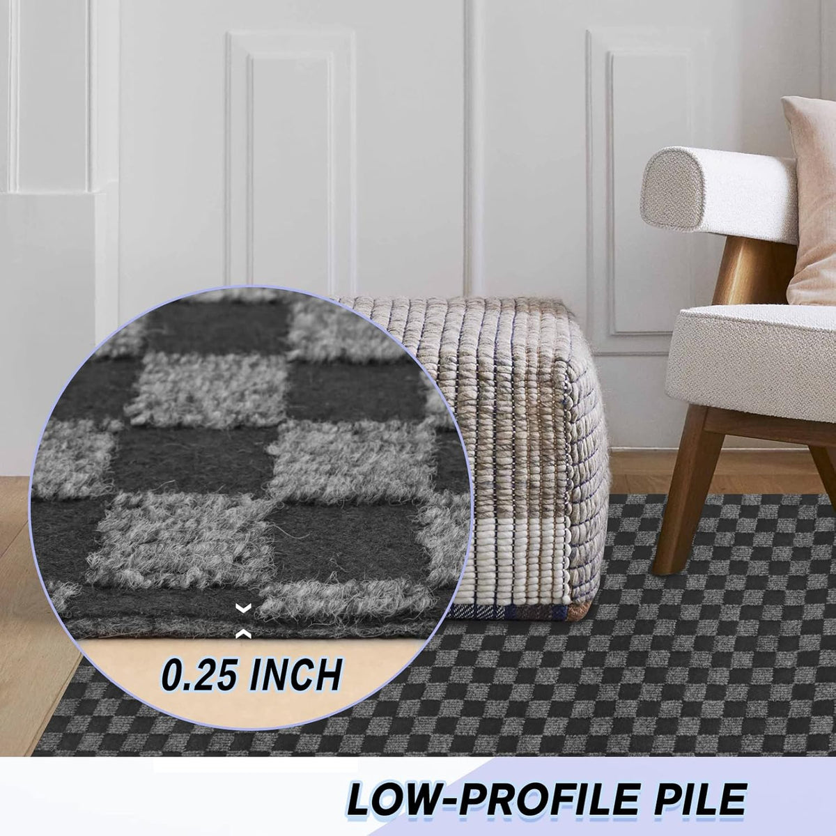Custom Size Backed Non-Slip Area Rugs Runner, Easy Clean, Waterproof Runner Rugs for Hallway Entryway, Kitchen, Laundry, 4FT x 70FT, Gray Checkered