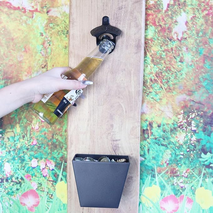 Classic Black Wall Mount Beer Bottle Opener, Rust-free Wall Hanging Beer Bottle Cap Opener for Bar Patio Hotel (4 Packs)