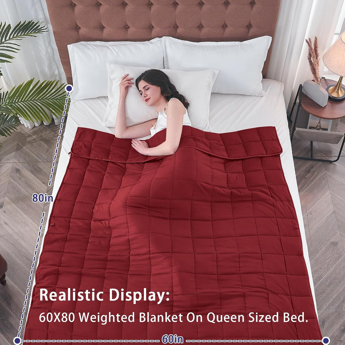 yescool Weighted Blanket for Adults (25 lbs, 60" x 80", Red) Cooling Heavy Blanket for Sleeping Perfect for 240-260 lbs, Queen Size Breathable Blanket with Premium Glass Bead, Machine Washable