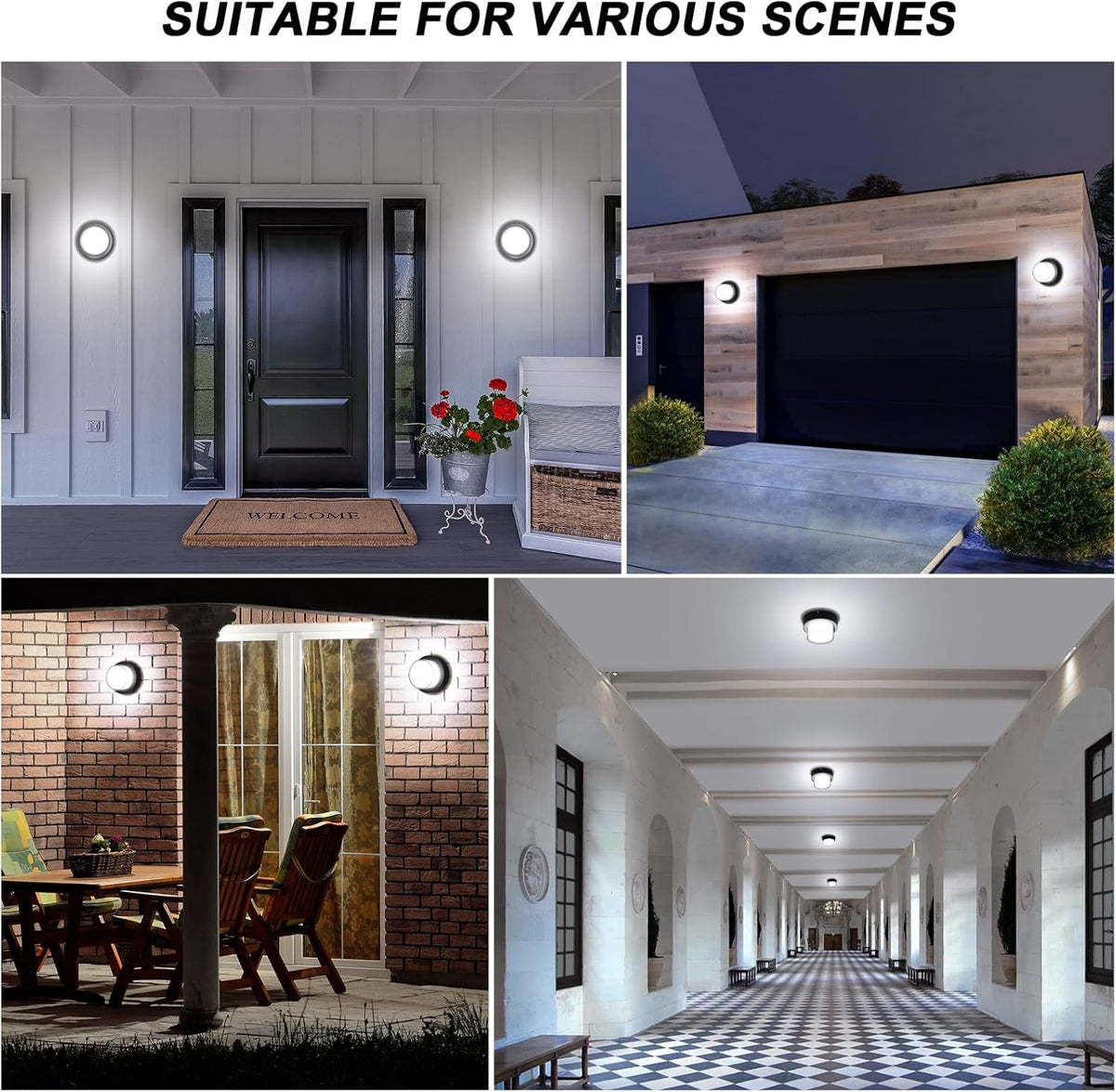 Outdoor LED Flood Lights, Waterproof Modern Exterior Wall Light, 12W Anti Rust Outside Porch Lighting with 6000K Daylight Small Circle Wall Mount Fixtures for House Backdoor Yard Entryway