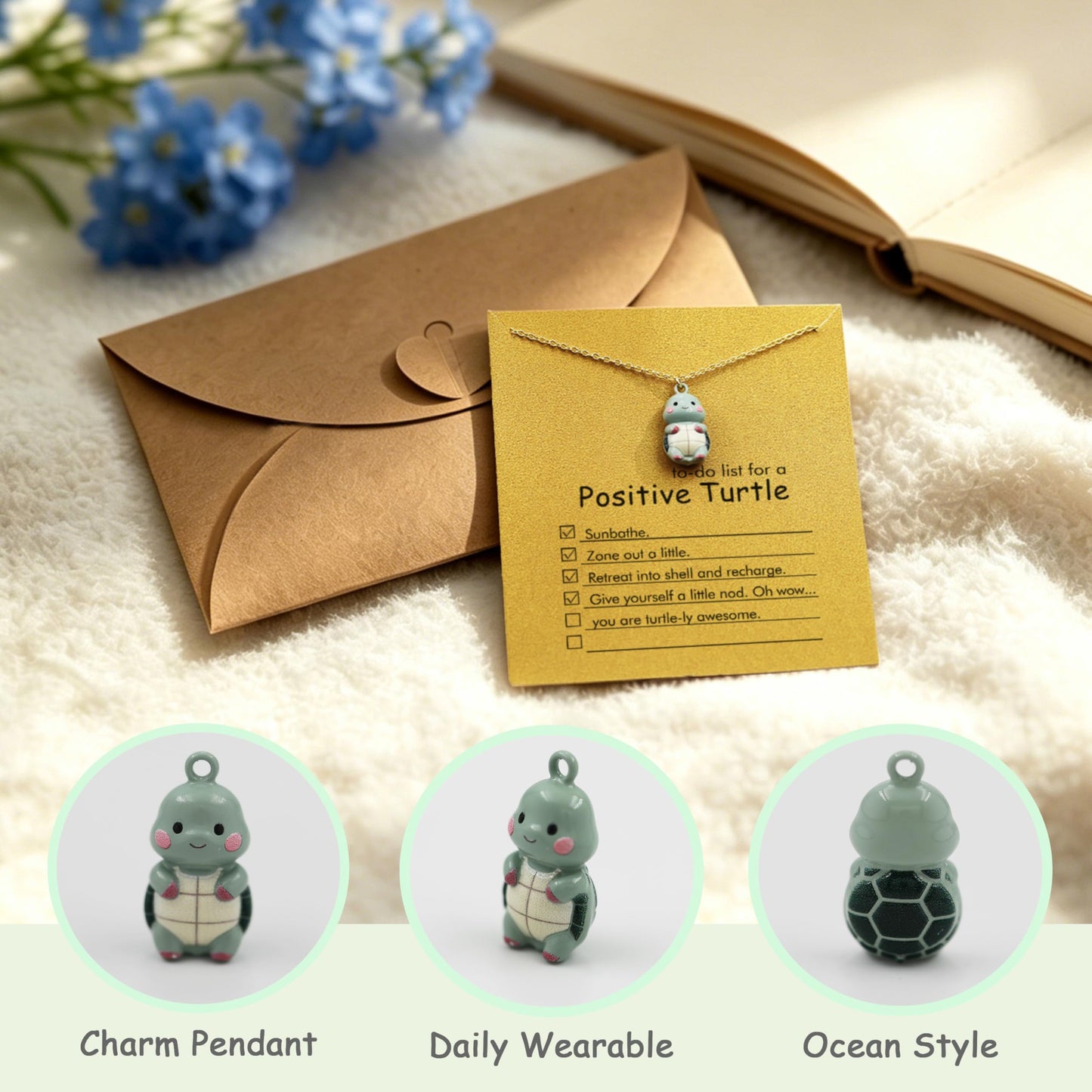Baydurcan Turtle Necklace for Women, Cute Sea Turtle Ocean Pendant Summer Beach Jewelry, Inspirational Birthday Gift for Friends Sister Daughter