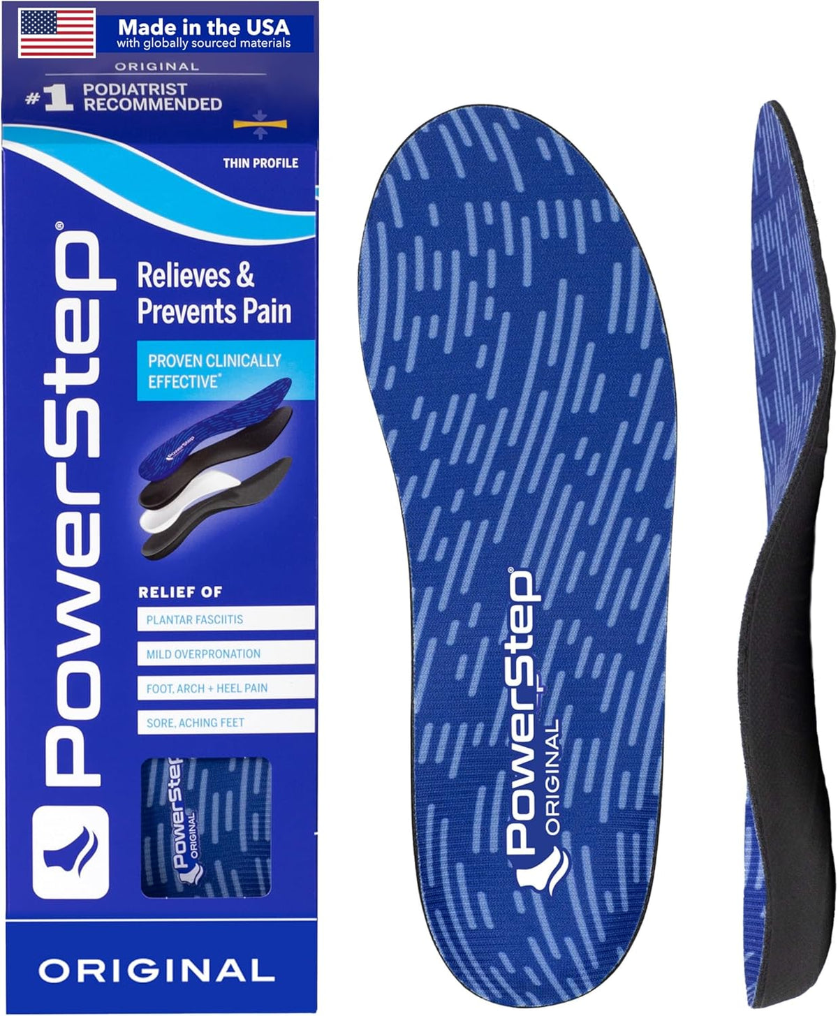 PowerStep Original Insoles - Arch Pain Relief Orthotics for Tight Shoes - Foot Support for Plantar Fasciitis, Mild Pronation and Foot & Arch Pain - Shoe Inserts for All (M 10-10.5, F 12)
