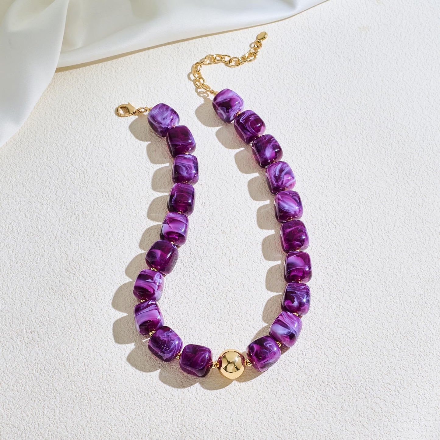 WOWORAMA Chunky Beaded Necklaces for Women Elegant Purple Square Resin Beads Necklace Trendy Chunky Choker Collar Necklaces Boho Statement Jewelry