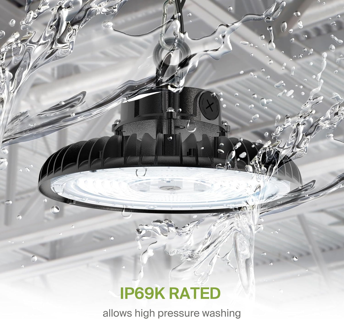 ASD LED High Bay UFO Light Fixture, Commercial Shop Lighting | Dimmable, IP69K Waterproof, DLC Premium, UL Listed | 150W 23000LM 5000K 100-277V | Warehouse, Garage, Workshop, Barn Lamp | Black, 6 Pack