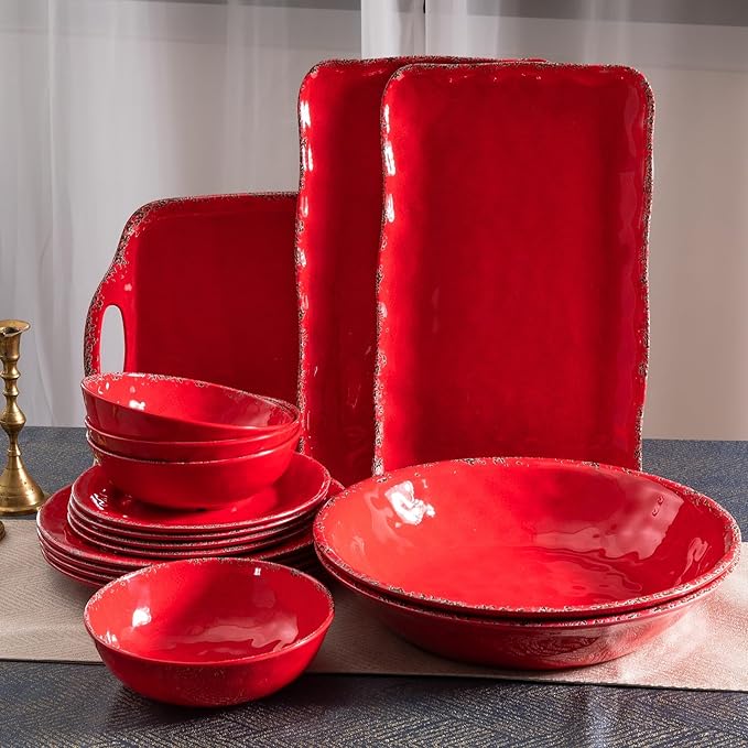 13.75" x2.75'' Extra Large Melamine Serving Bowls, Set of 2, Christmas Bowls Set for Salad, Pasta, Fruit, Unbreakable Farmhouse Deep Bowl. Durable and Dishwasher Safe, True Red