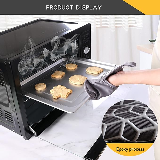 Oven Mitts and Pot Holders Sets 6pcs, Thick Cotton Oven Gloves High Heat Resistant 500℉with Extra Long Oven Mitts and Hot Pads Potholders with Non-Slip Silicone Surface for Cooking Baking