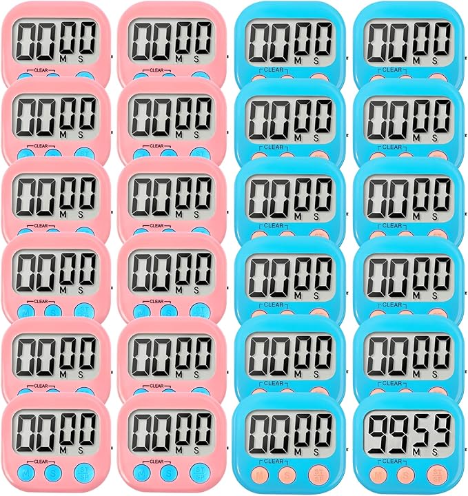 24 Pack Digital Kitchen Timer Small Classroom Timers for Kids Teachers (Blue&Pink)