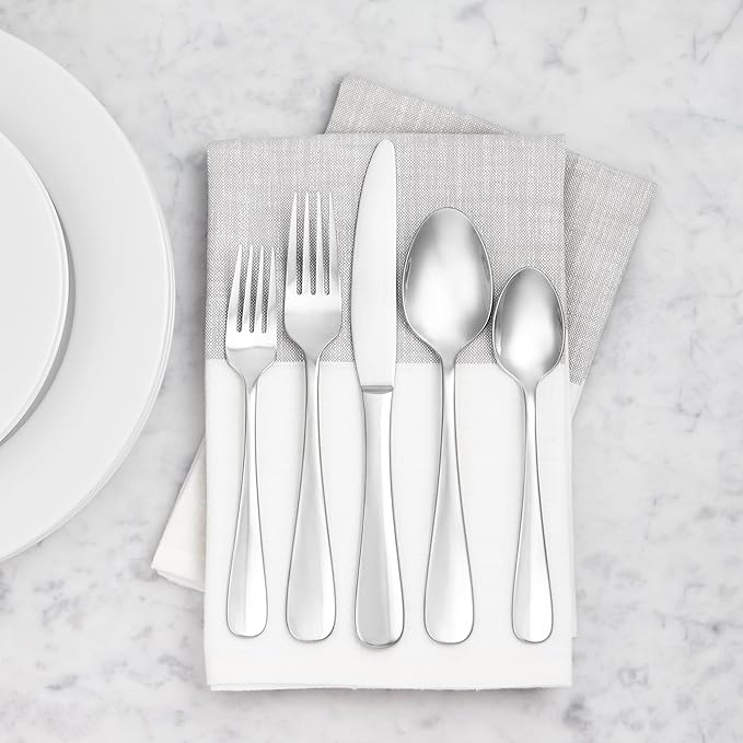 Amazon Basics Stainless Steel Dishwasher Safe Dinner Spoons with Round Edge, Large Tablespoons, 7.9 inches, 120 Count Total, Silver, 10-Pack of 12