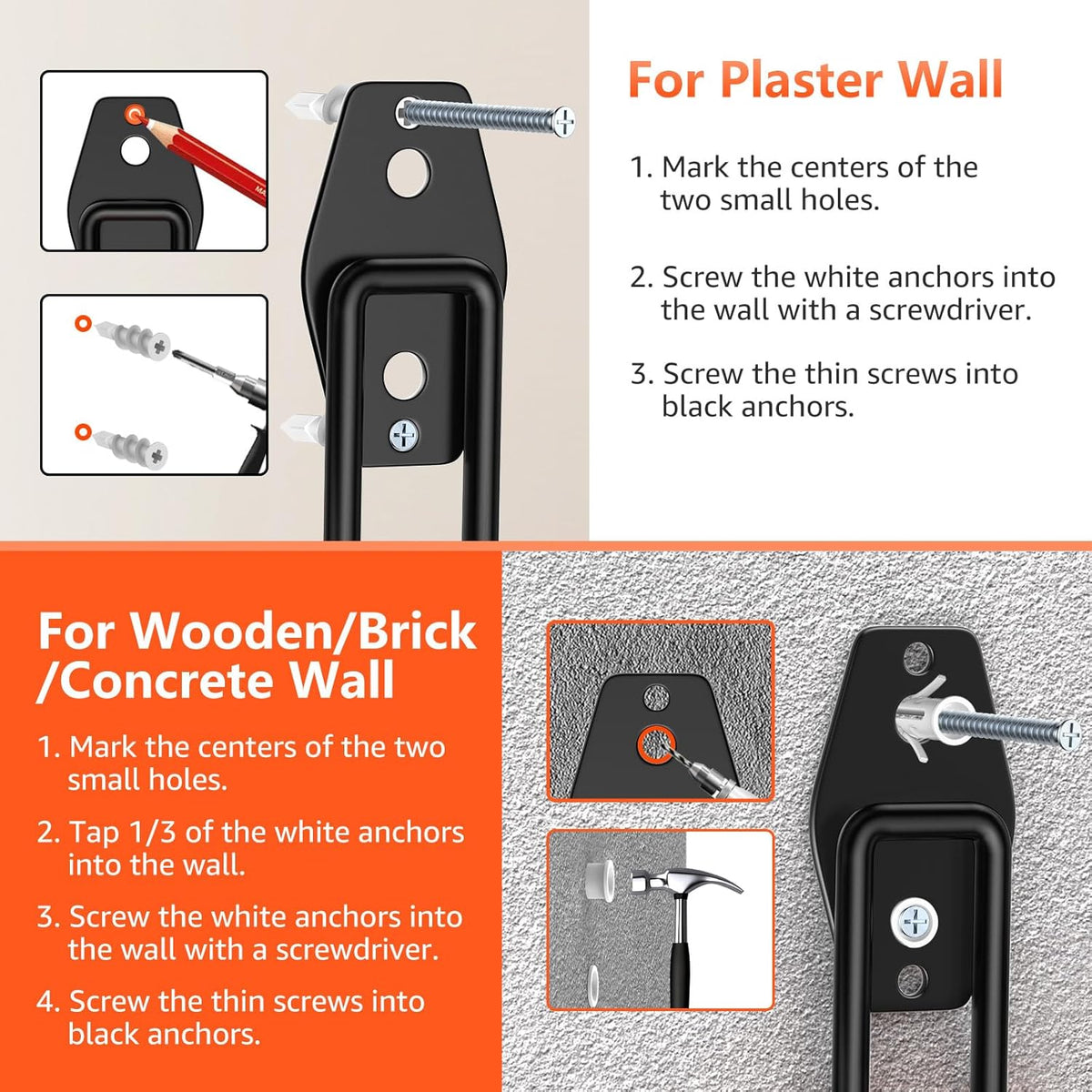 8 Pack 4.7x2.6 Inch Utility Steel Wall Mount Heavy Duty Garage Hooks with Anti-Slip Coating,Storage More Yard,Garden and Power Tools and for Hanging Hose,Ladder and Bike