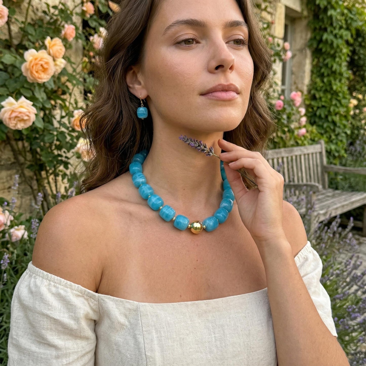 BREPINE Light Blue Chunky Necklaces for Women Multicolored Large Square Resin Beads Necklace Trendy Bold Statement Beaded Summer Candy jelly Vacation Choker