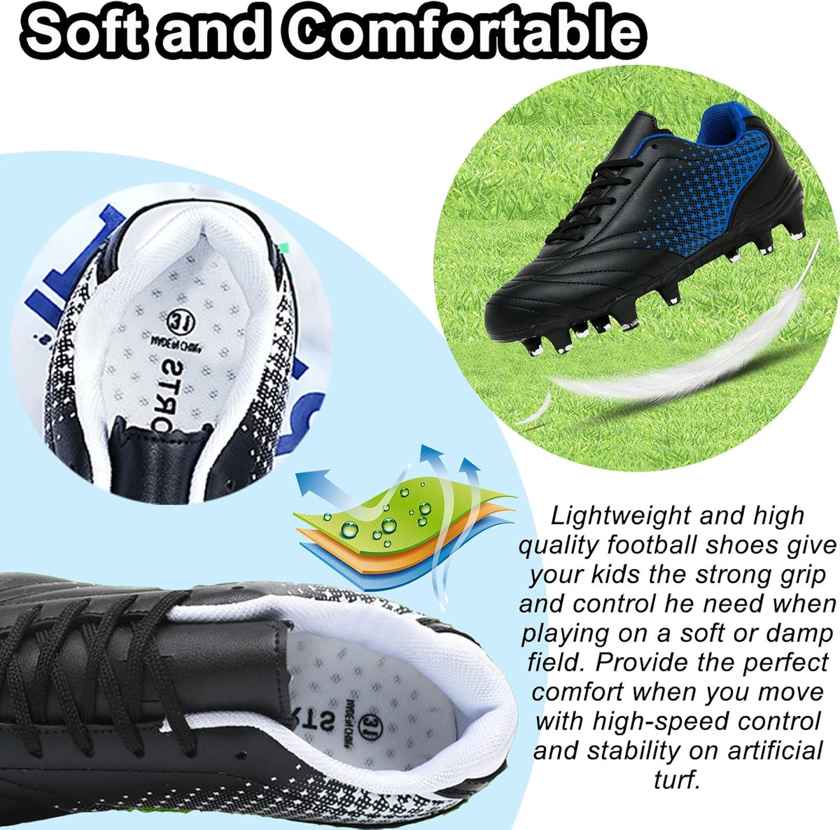 LIZRHA Soccer Shoes for Boys Girls Soccer Cleats Boys Girls Kids Athletic Outdoor Football Shoes Youth Football Cleats Outdoor & Indoor Soccer Shoes Lightweight, Running & Training for Students