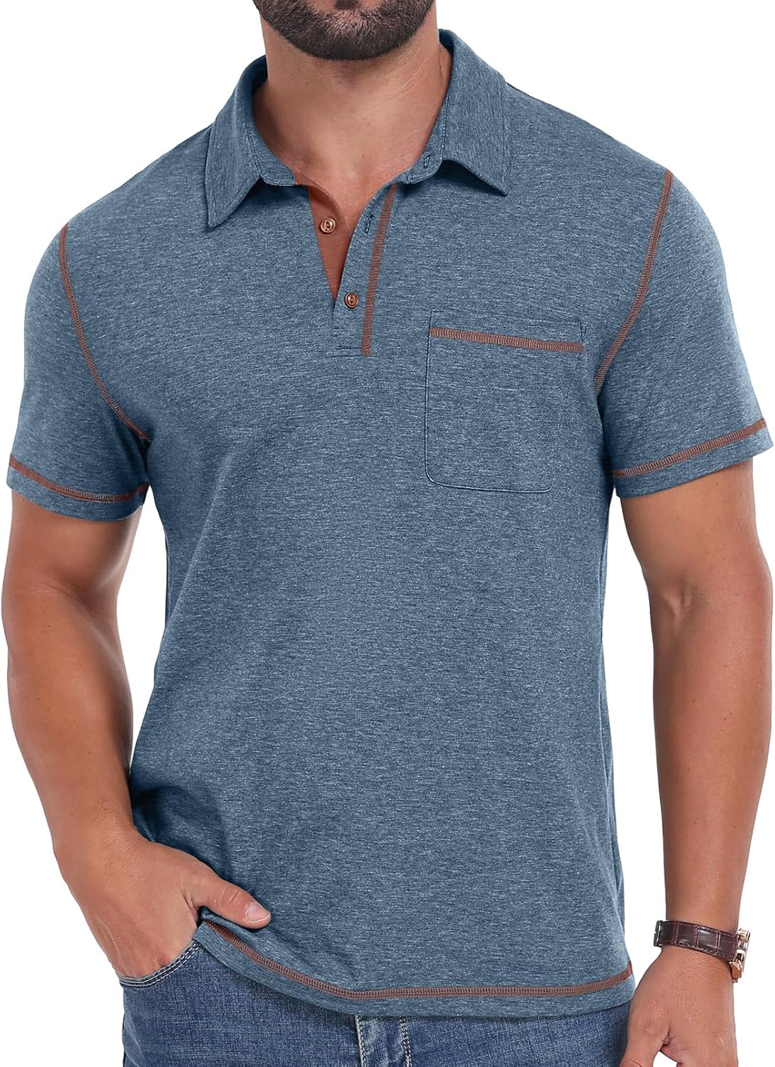 Sailwind Men's Short Sleeve Polo Shirts Casual Summer Classic Collared Golf Shirt with Pocket