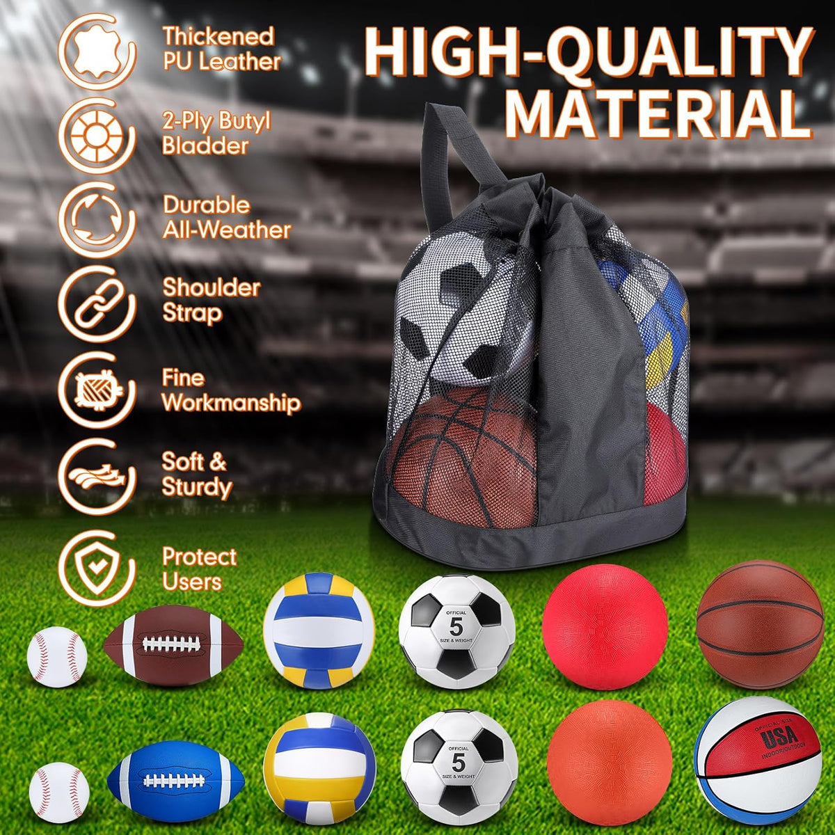 Deekin 12 Pcs Assorted Sport Ball Set Official Size Basketball, Football, Volleyball, Soccer, Baseball, Playground Ball with Bag and Pump Gift for Kid Youth Adult Back to School
