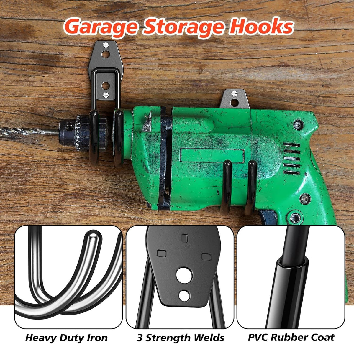8 Pack 5.5x4.1 inch J Heavy Duty Garage Hooks,Solid Steel Wall Mount Hangers,with Anti-Slip Coating,for Hanging and Organising Ladder,Bike,Ropes,Broom,Garden,Yard and Power Tools