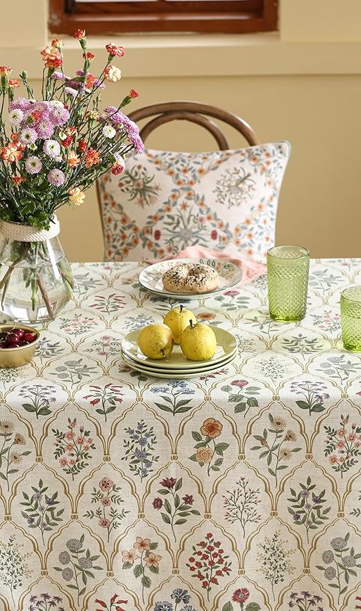 ISAENNE Designer Linen Extra Long Rectangle Tablecloth,Western Colorful Floral Indoor Table Cloth,Wrinkle Resistant Decor Tablecloths for Dining Thanksgiving Kitchen,67"*118"-Serenity B