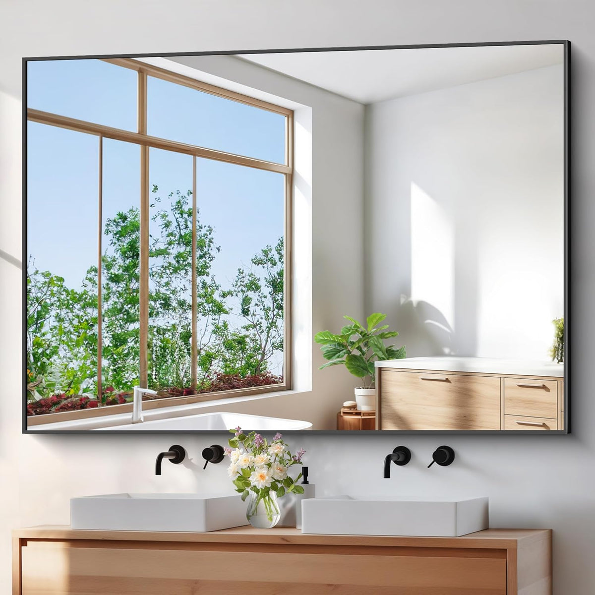 Bathroom Mirror,60x40 inch Bathroom Mirrors for Over Sink,Large Wall Mirror for Bathroom Wall Mounted Rectangle Mirrors,Black Vanity Mirror for Living Room,Bedroom Entryway,Horizontal/Vertical