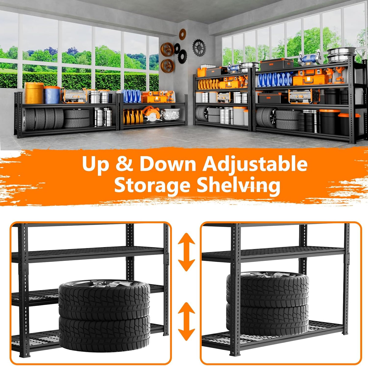 Storage Shelves Heavy Duty 2 PCS,48"L x 18"W x 72"H Garage Storage Shelves Unit Loads 3700LBS, 5-tier Adjustable Metal Industrial Utility Shelf Rack for Kitchen, Laundry Room,Warehouse, Basement