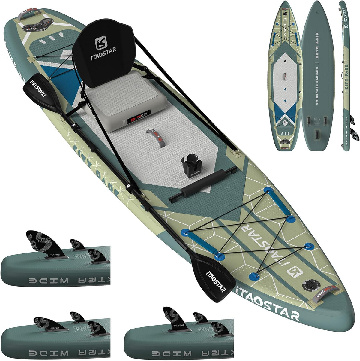 City Park 12'×35" Extra Wide Paddle Board with Seat, One-Stop Premium SUP Board Gears, Tailored 5 Fins, Stable Inflatable Stand Up Paddle Boards for Youth/Adults of All Levels