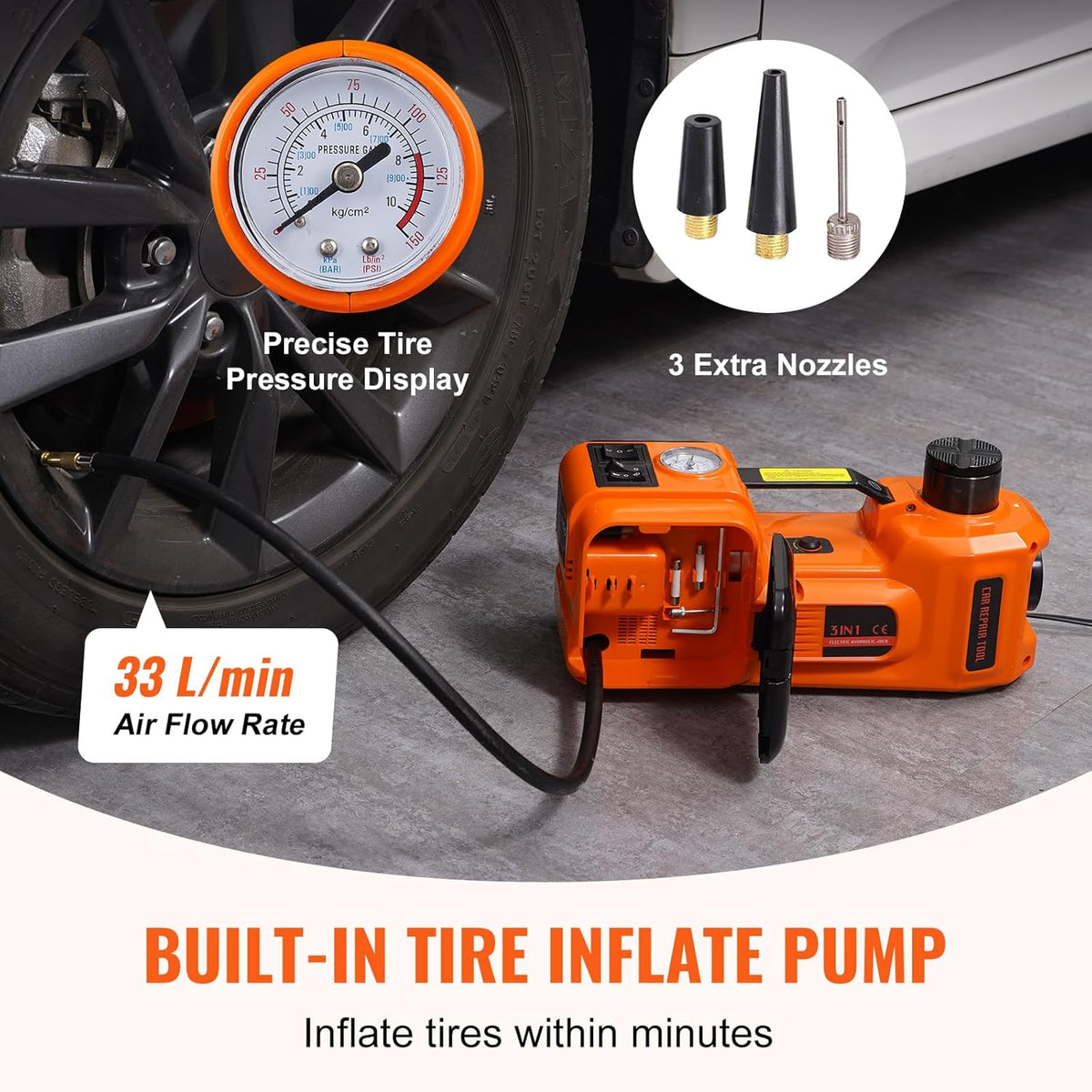VEVOR Electric Car Jack, 5 Ton/11023 LBS Hydraulic Jack Lift with Electric Impact Wrench, Built-in Inflatable Pump, and LED Light for SUV MPV Sedan Truck Change Tires Garage Repair
