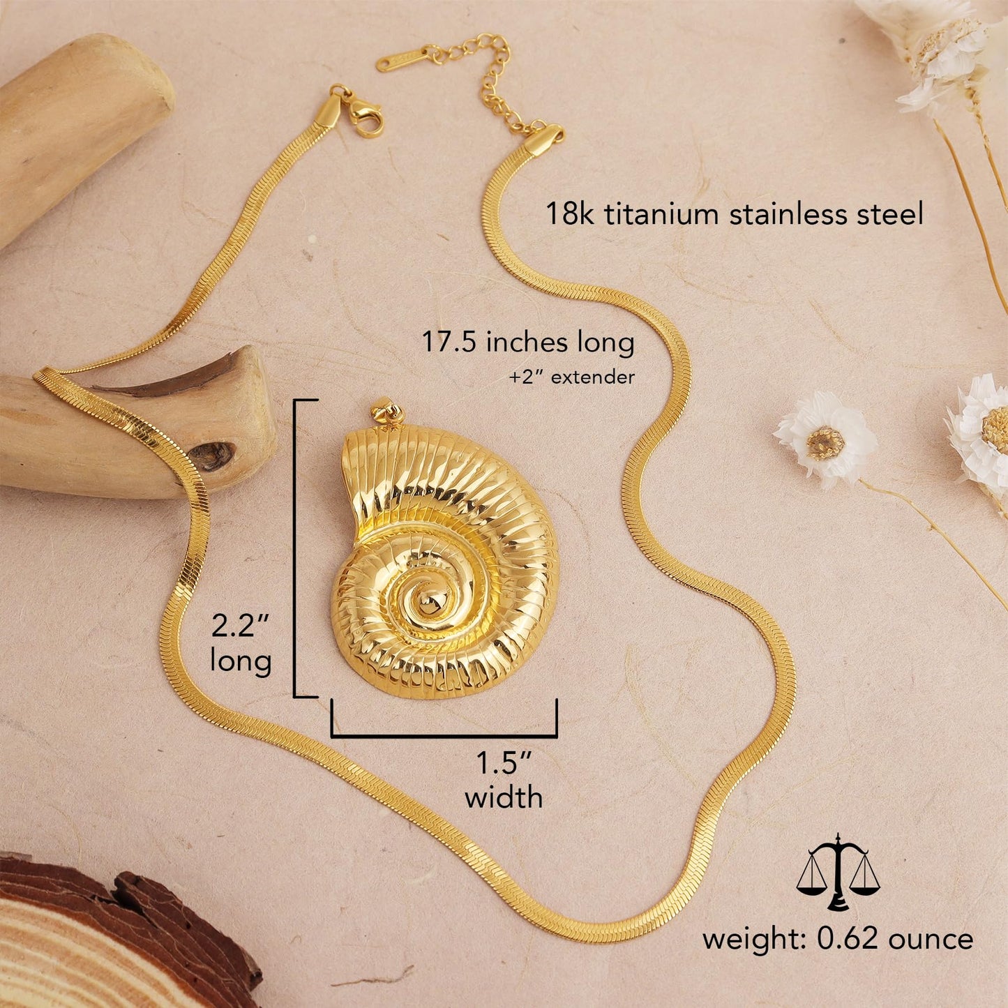 Frigotine Statement 18K Gold Plated Conch Shell Necklace for Women, Chunky Detachable Ocean Pendant Snake Chain Adjustable Choker Beach Wedding Jewelry Gift
