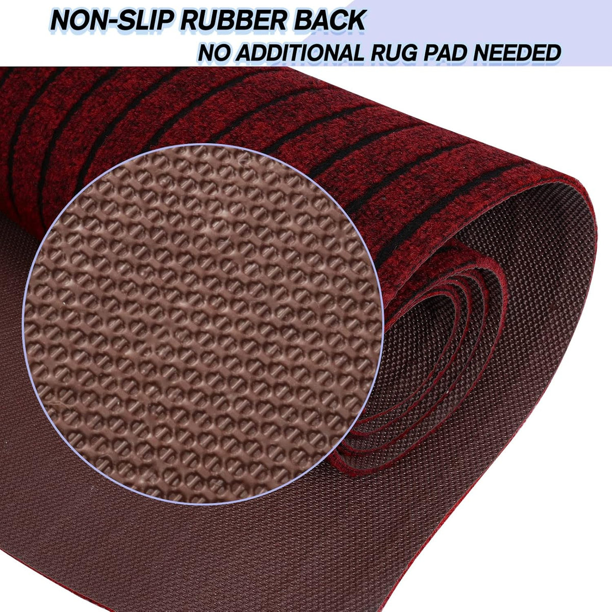 Custom Size Backed Non-Slip Area Rugs Runner, Easy Clean, Waterproof Runner Rugs for Hallway Entryway, Kitchen, Laundry, 4FT x 45FT, Red Stripe