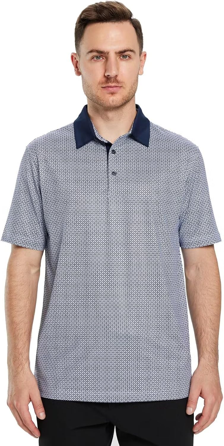 Men's Golf Polo Shirts Short Sleeve Striped Performance Moisture Wicking Dry Fit Golf Shirts for Men
