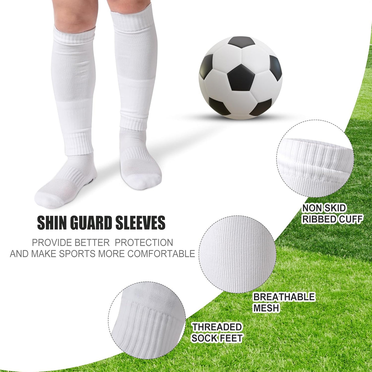 2 Set Grip Soccer Socks and Shin Guard Sleeves Non Slip Soccer Sleeve Socks for Men Women