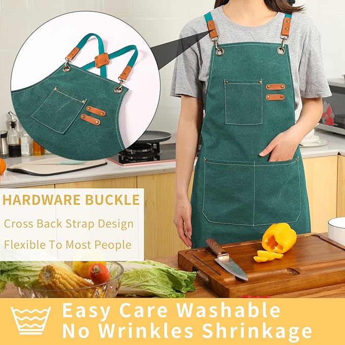 Tosewever Canvas Cross Back Chef Cotton Aprons for Men Women with Large Pockets