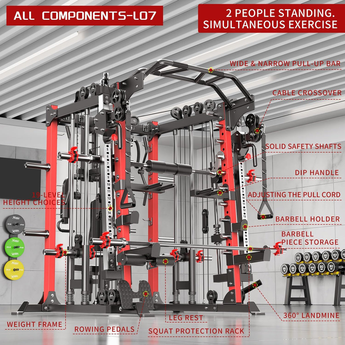Power Cage,1600lbs Multi-Function Power Rack with Adjustable Cable Crossover System and More Training Attachment, Weight Cage for Home Gym