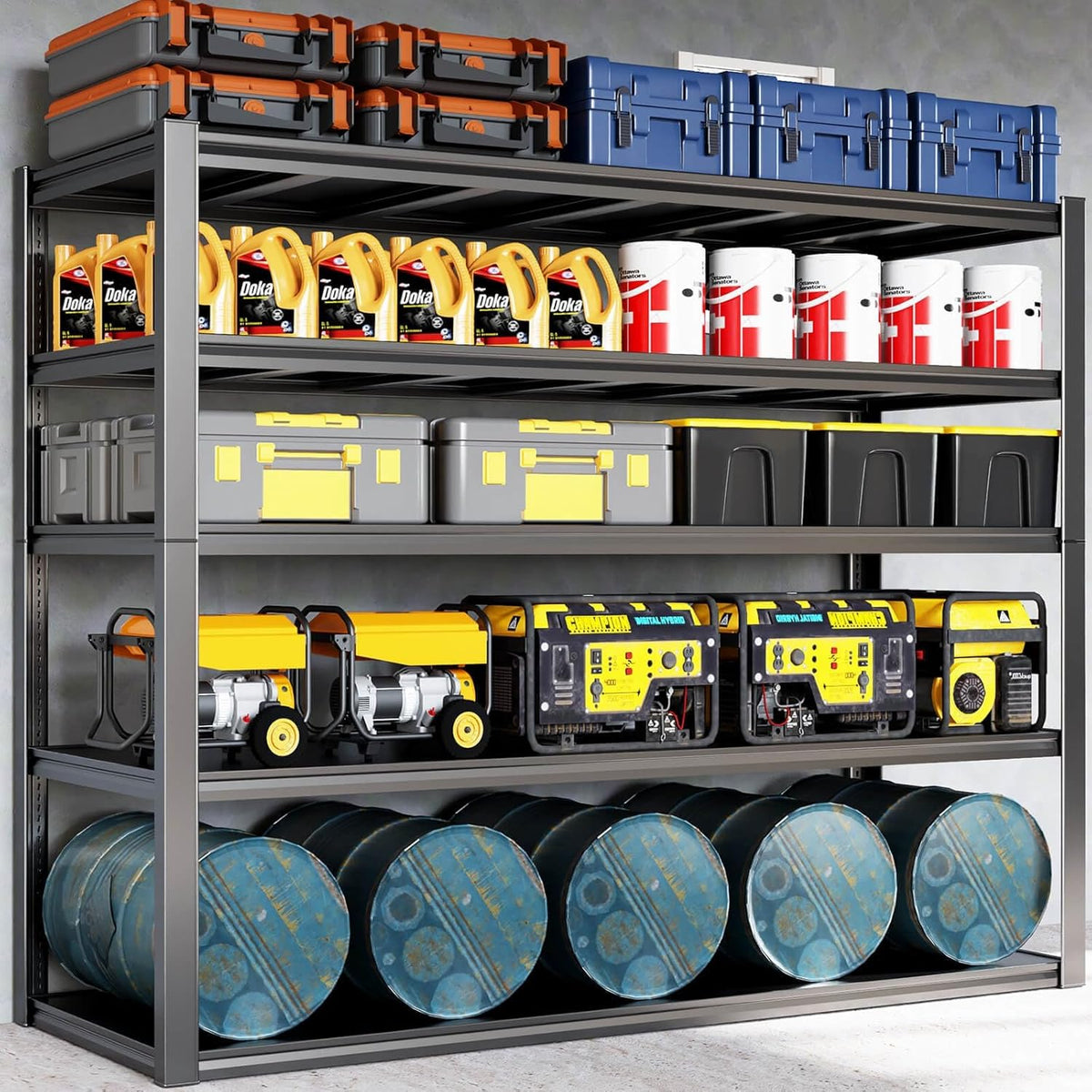 65" W Heavy Duty Garage Shelving, 84" H Garage Storage Shelves, 5 Tier Metal Shelving Unit, Commercial Shelving