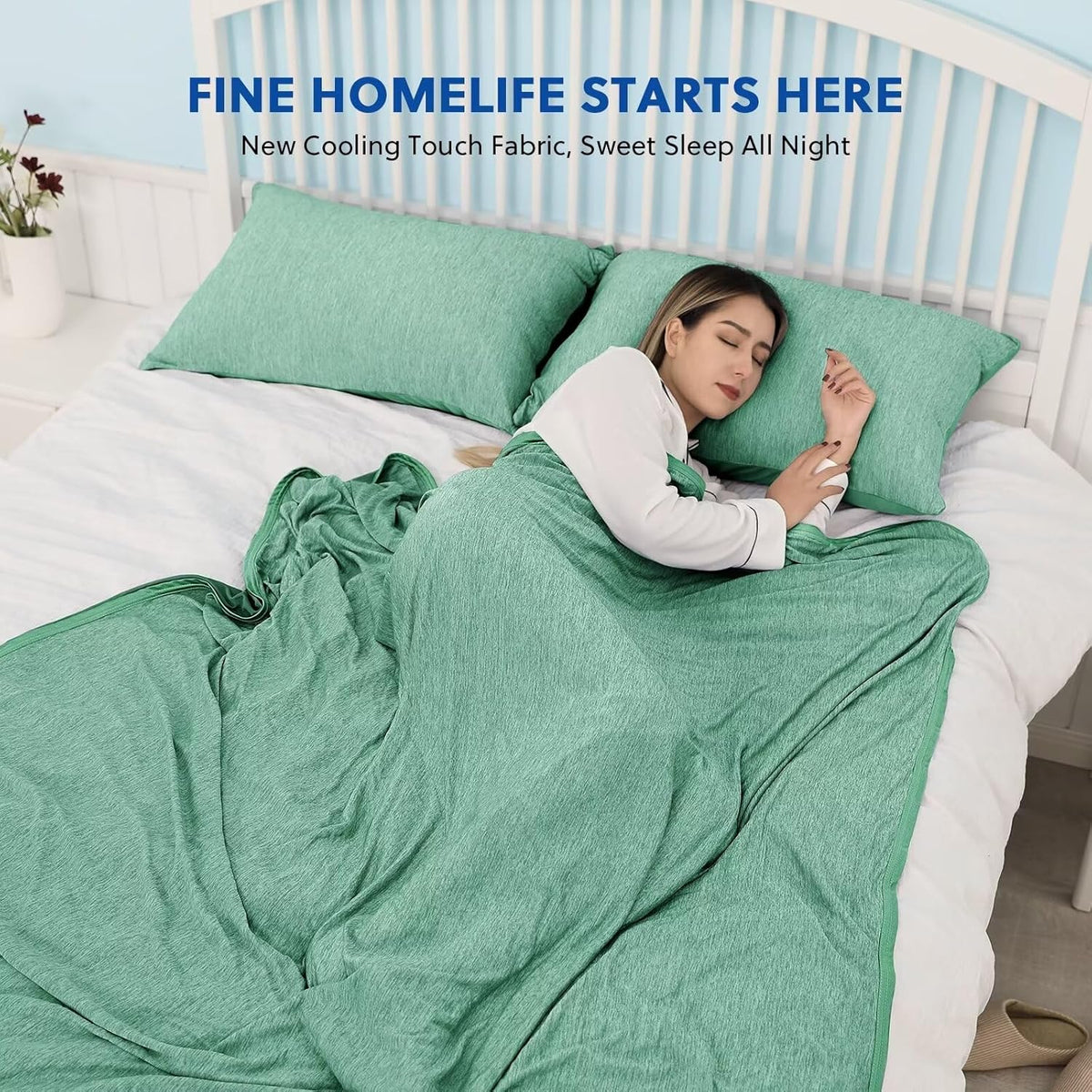 HOMFINE Cooling Blankets for Hot Sleepers - Summer Blanket Thin Lightweight Breathable Soft Double Side Enhanced Cooling for Bed Couch Sofa, Keep Cool for Night Sweats (Green, 90 x 90 inches)