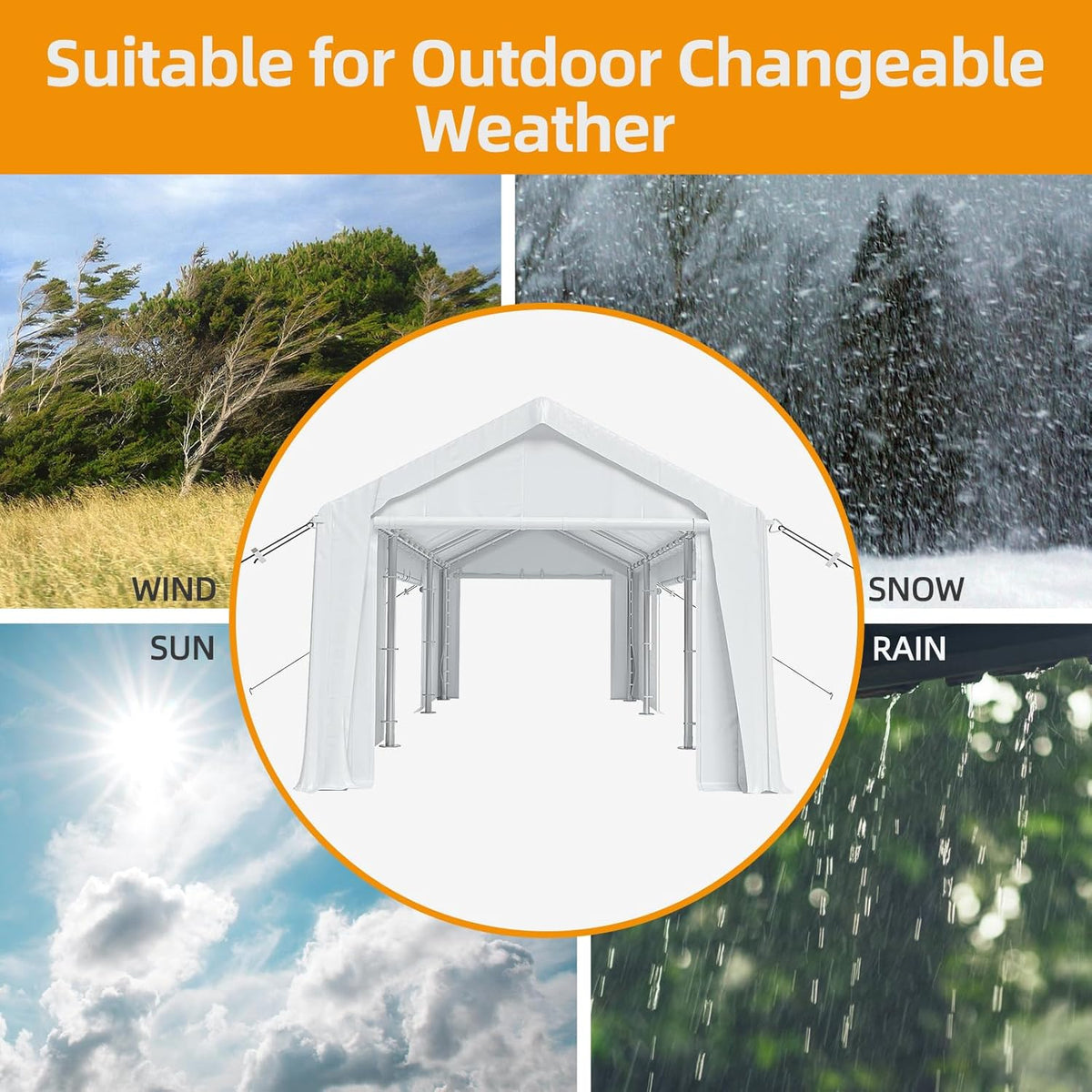 10x20ft Heavy Duty Carport Outdoor Canopy Portable Garage with 4 Doors & 4 Windows Waterproof UV Resistant Storage Shelter with Removable Sidewalls for Car Truck Boat, White