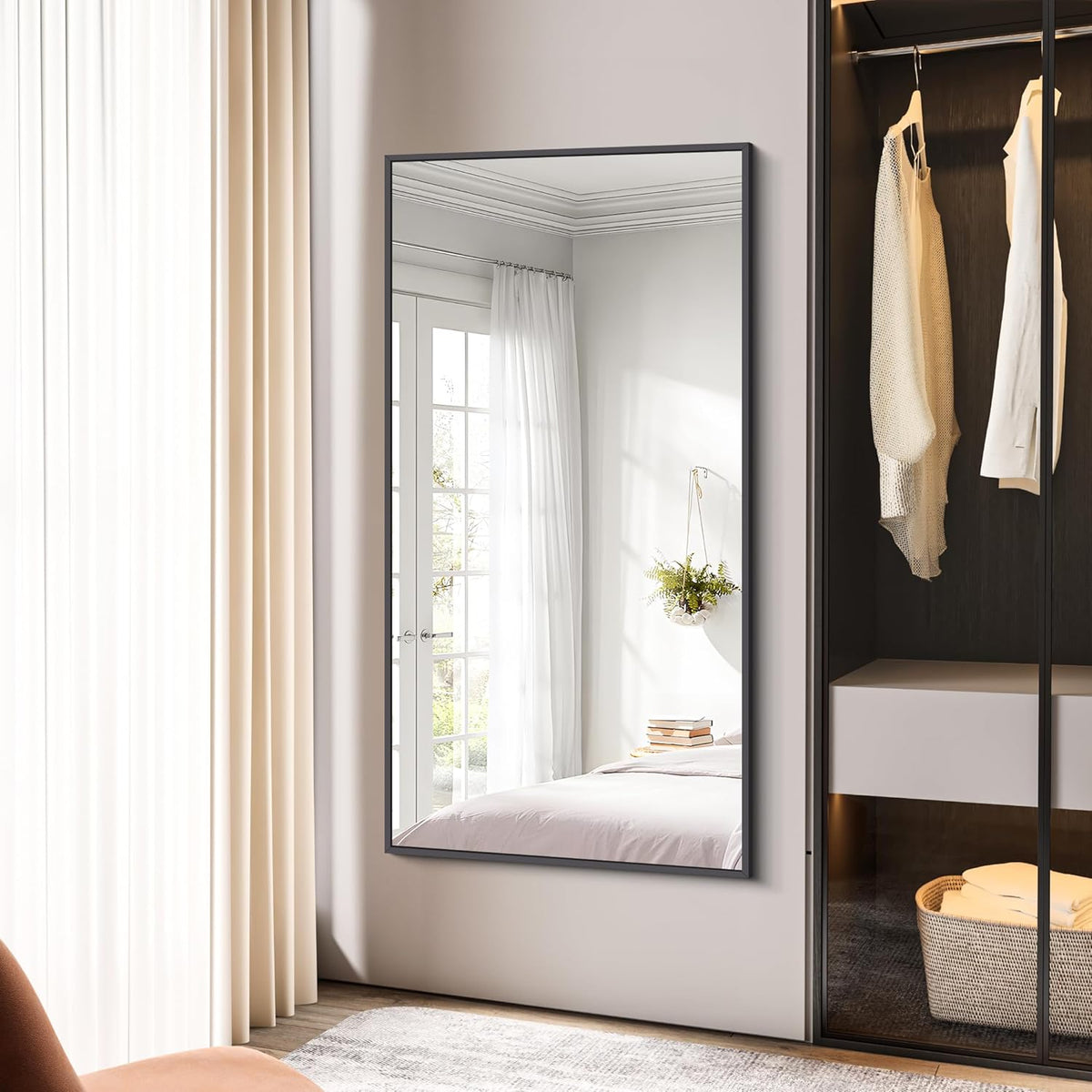 Bathroom Mirror,30x60 inch Large Wall Mirror for Bathroom Wall Mounted Black Rectangle Corner Mirrors,Black Bathroom Mirror for Living Room,Farmhouse,Bedroom Entryway,Horizontal/Vertical
