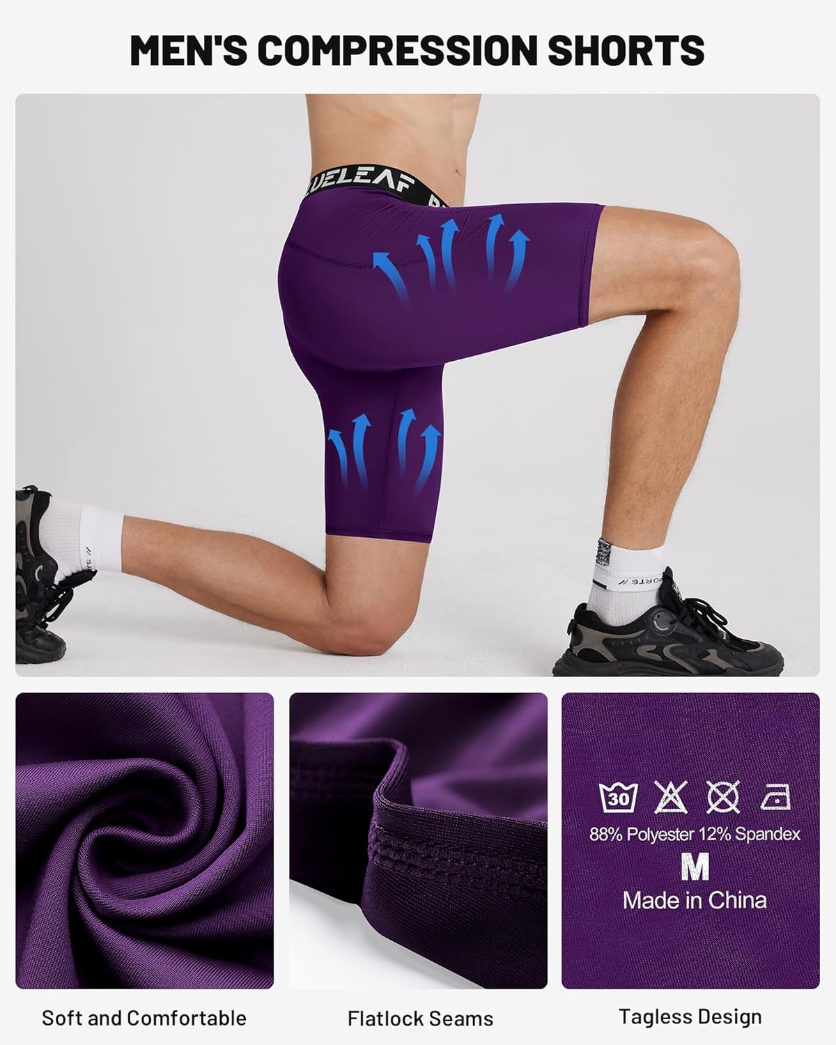 Blueleaf Men's Compression Shorts Sports Running Spandex Shorts Performance Athletic Workout Base Layer Underwear