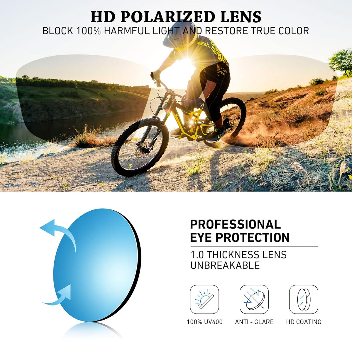 Polarized Sports Sunglasses for Men Women,Fishing Driving Rectangular Goggles UV400 Protection
