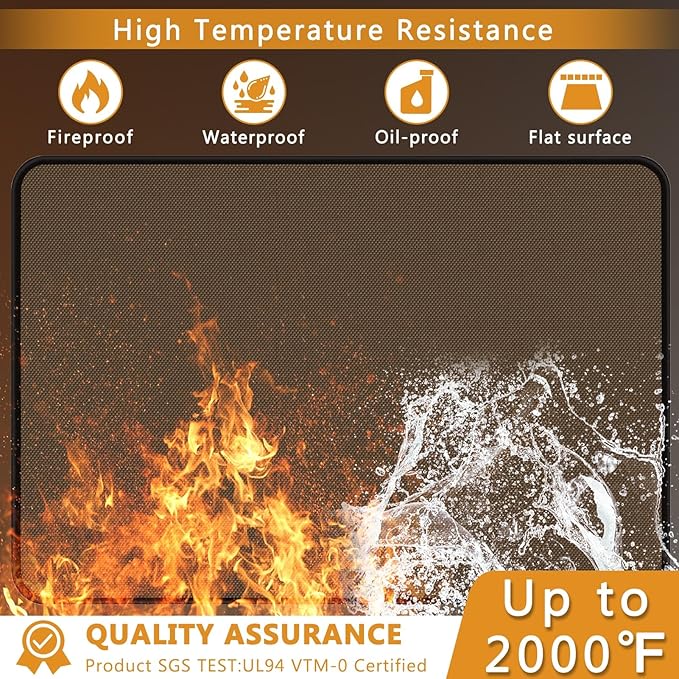Anze Under Grill Mat for Outdoor Grill, 48x90 Inch Anti-Slip BBQ Floor Mats, Easy to Clean Reusable Fireproof Grill Pad, Oil-Proof Waterproof Protector for Indoor Fireplace Pit Mat Brown