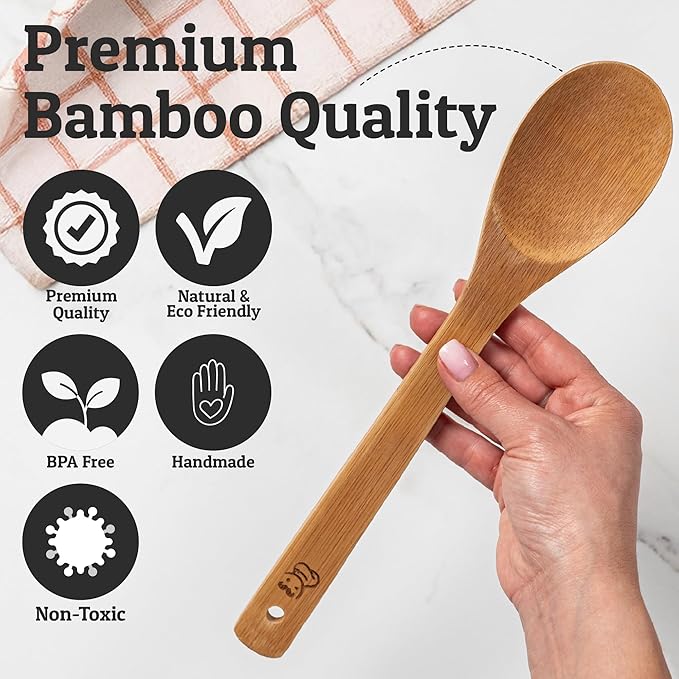 PriorityChef Wooden Spoons for Cooking, 8Pc Non Scratch Bamboo Cooking Utensils, Non-Toxic Wooden Utensil Set, Easy to Clean Kitchen Utensils Set for Everyday Use on All Cookware Types