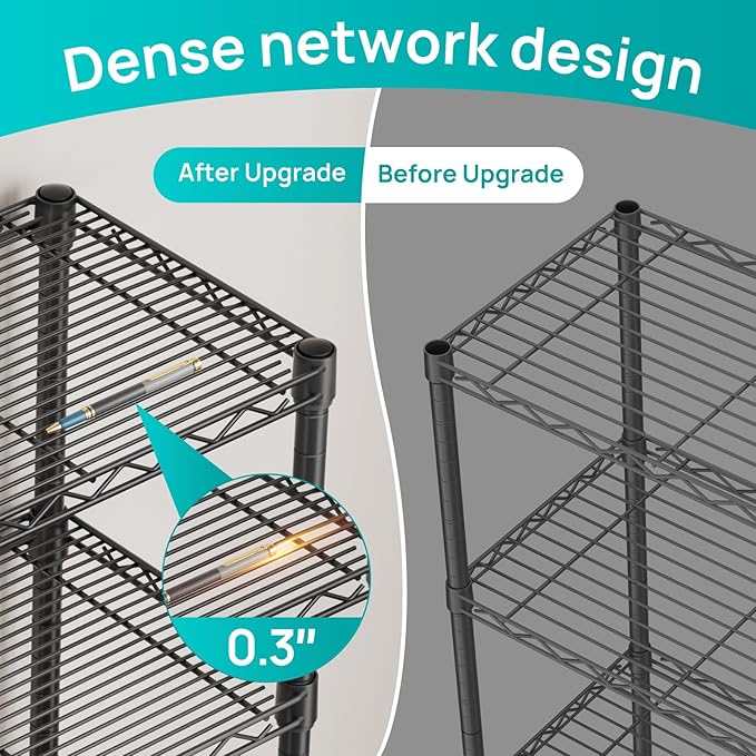 SINGAYE 6 Shelves Bathroom Organizers and Storage Shelf Wire Closet Metal Pantry Kitchen Small Garage Shelving Unit Laundry Room Organization Home Tall Rack Balck 10" D x 16" W x 60”H