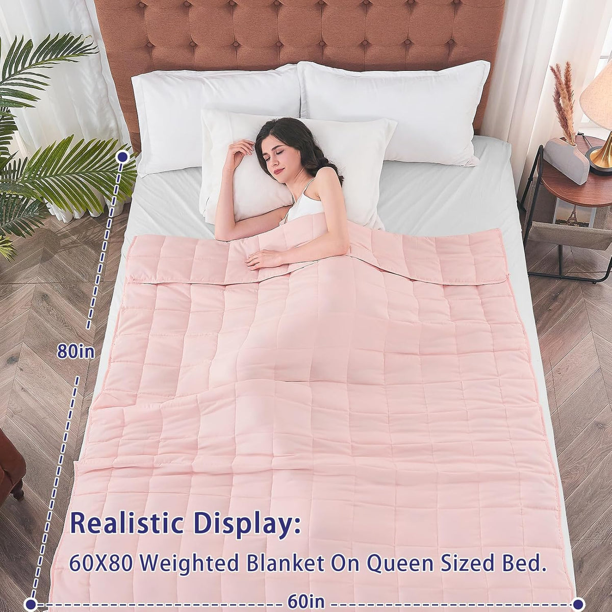 yescool Weighted Blanket for Adults (17 lbs, 60" x 80", Pink) Cooling Heavy Blanket for Sleeping Perfect for 160-180 lbs, Queen Size Breathable Blanket with Premium Glass Bead, Machine Washable