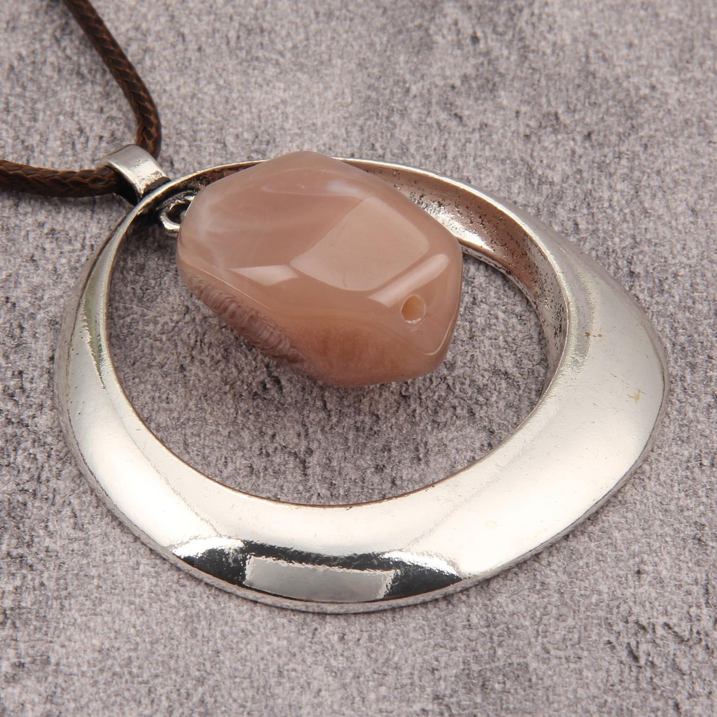 joymiao Vintage Boho Necklace for Women Long Chunky Bohemian Necklace with Silver Pendant Pink Stone Hippie Choker Jewelry