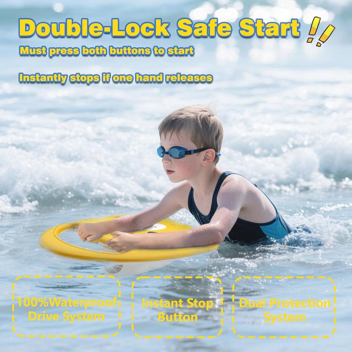 Electronic Swim Kickboard, Underwater Scooter Surfboard Underwater Scooter Portable Swimming Kickboard with Safety Lock for Kids Adults Water Sports