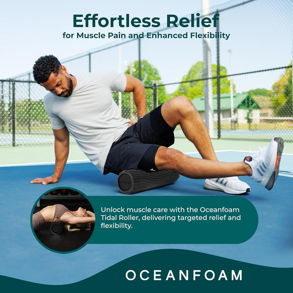 Oceanfoam Tidal Roller - Black - Muscle Massage Foam Roller for Back Pain & Stretching - Firm and Ergonomic Wide Wave Textured - Yoga, Athletics, & Wellness - Full Size, 20" x 5"