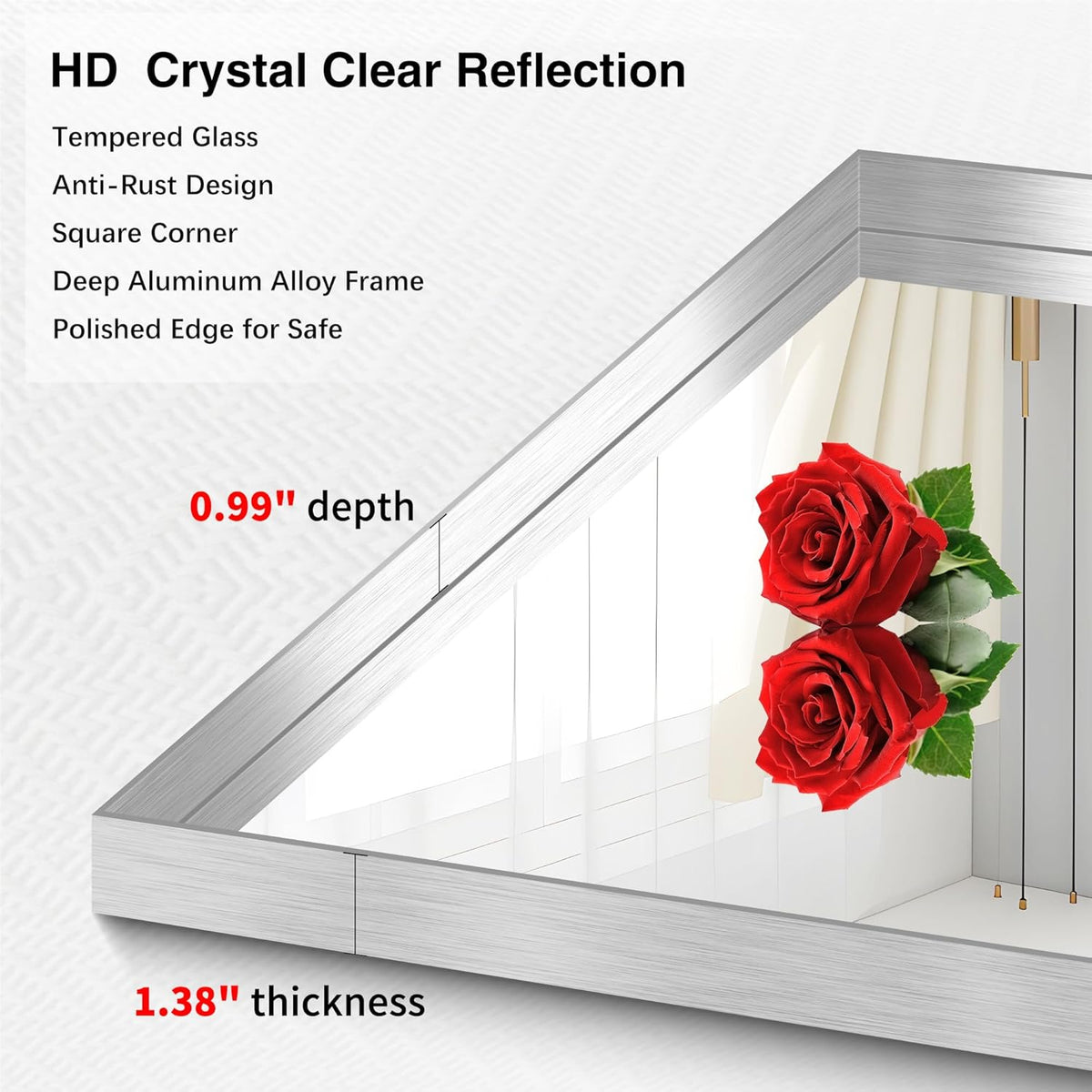 Silver Bathroom Mirror, 72x30 Inch Rectangular Deep Frame Mirror, Large Wall Mounted Bathroom Vanity Mirror Over Sink for Bedroom,Restroom, Living Room, Hangs Vertically or Horizontally