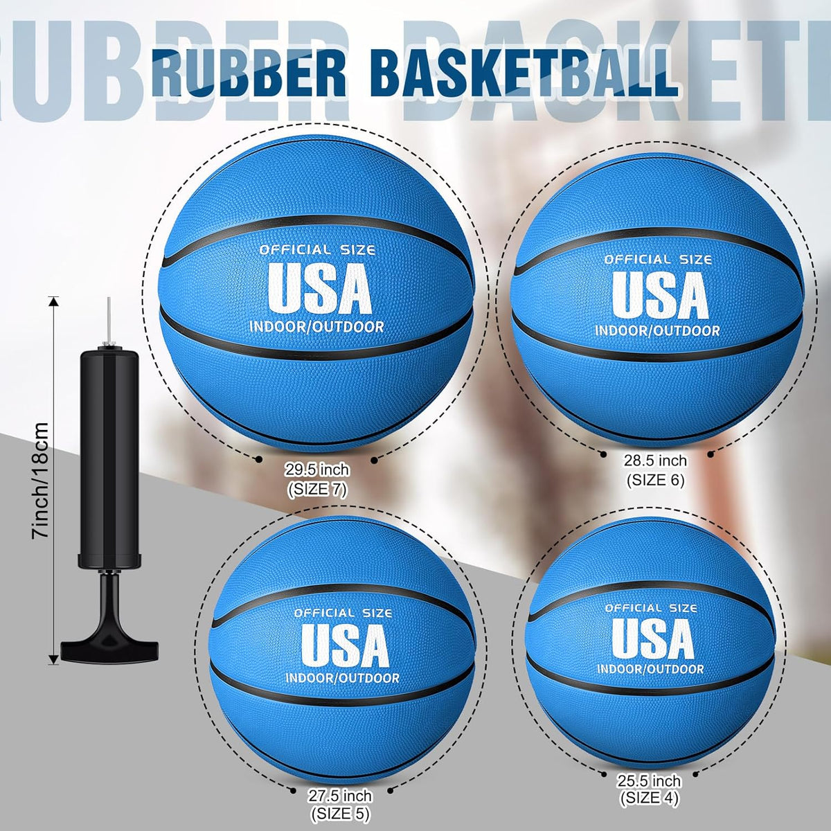 Libima 12 Pcs Rubber Basketballs Bulk with Pump Official Size Multicolor Basket Balls Streetballs Set for Kids Youth Adult Sports Gifts Indoor Outdoor Training Games Back to School