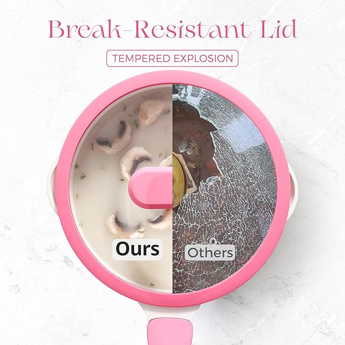 PRICUSIS Ceramic Nonstick Saucepan with Lid, 2 Quart Non Toxic Pot with Pour Spouts, Full Coated, 100% Dishwasher Safe, Induction Compatible & Oven Safe, PTFE PFAS & PFOA Free, Raspberry Red