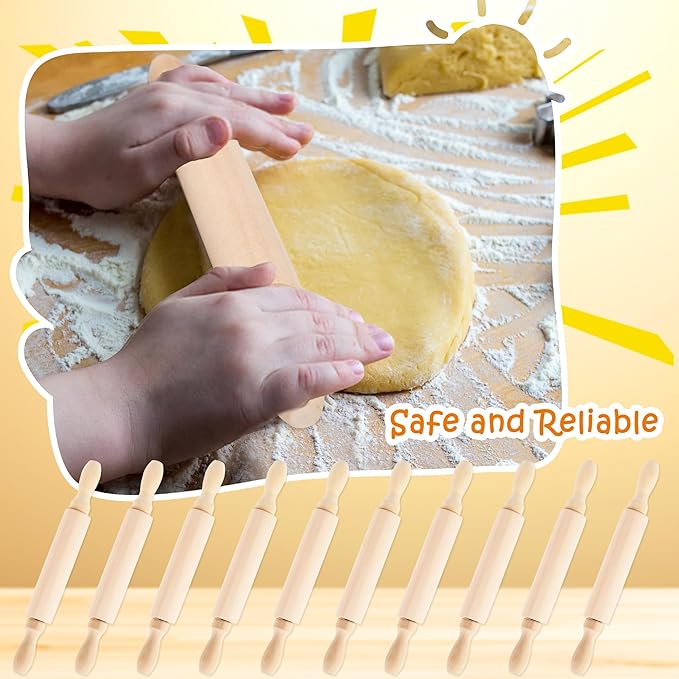 16 Pcs 8 Inch Mini Wooden Rolling Pins Small Wood Rolling Pin Wooden Roller for Girls and Boys Kitchen Baking Pastry Cake Cookie Chef Role-playing Game